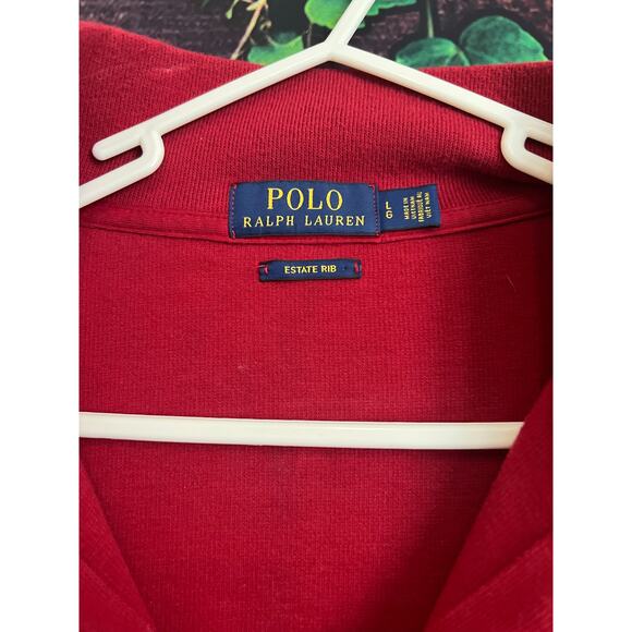 Polo Ralph Lauren Estate Rib 1/4 Zip Pullover Sweater Flesh Pony Red Men's Large - Picture 2 of 6